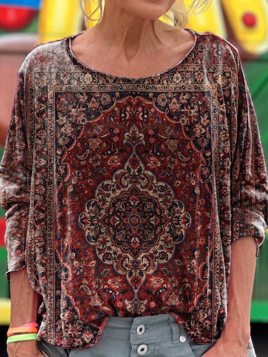 Vintage Ethnic Style Embellished Pattern Art Print Casual Long Sleeve