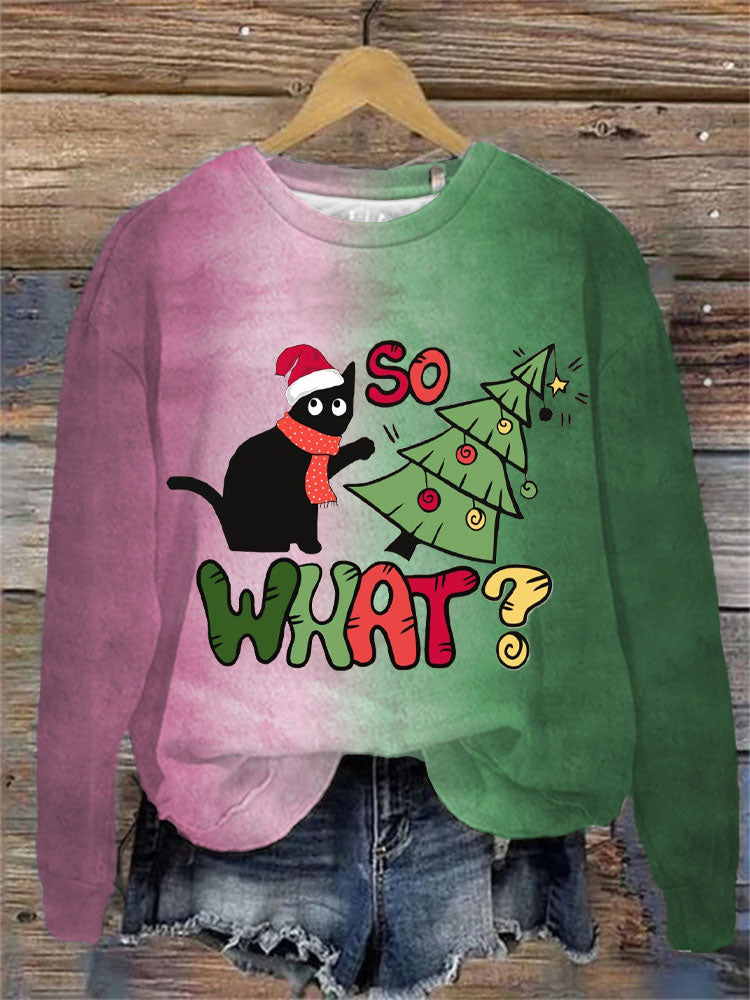 Women's Christmas Cute Pet Cat Printed Sweatshirt elevenforest