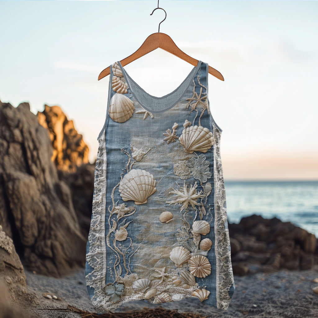 Vintage Starfish Shell Ocean Inspired Cozy Linen Tank Top artswardrobe