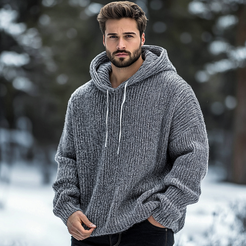 Men'S Vintage Chunky Knit Jacquard Cozy Hooded Sweater elevenforest