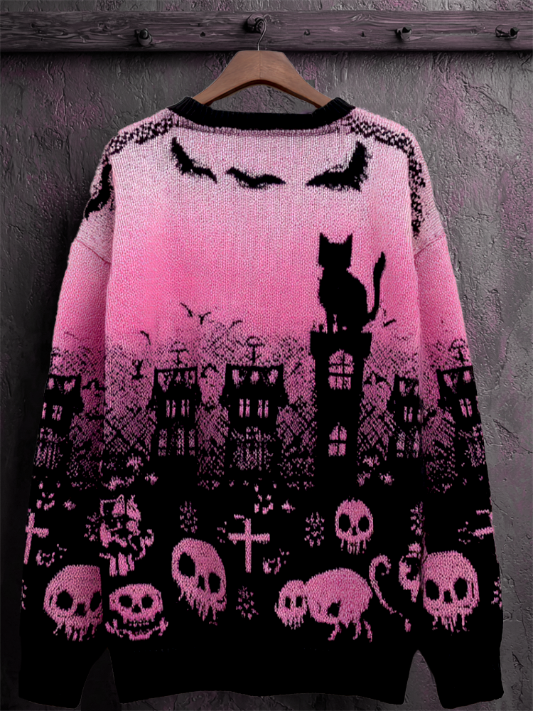 Halloween Dark Style Skull And Sweater Pattern Round Neck Sweater elevenforest