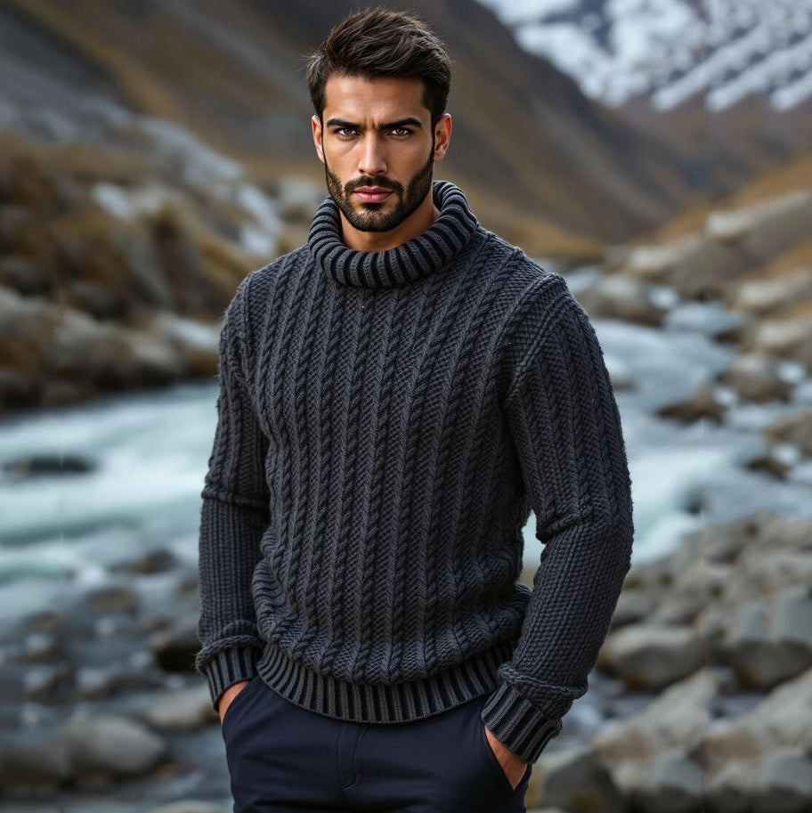 Men's Vintage Herringbone Loose Warm Aran Sweater artswardrobe