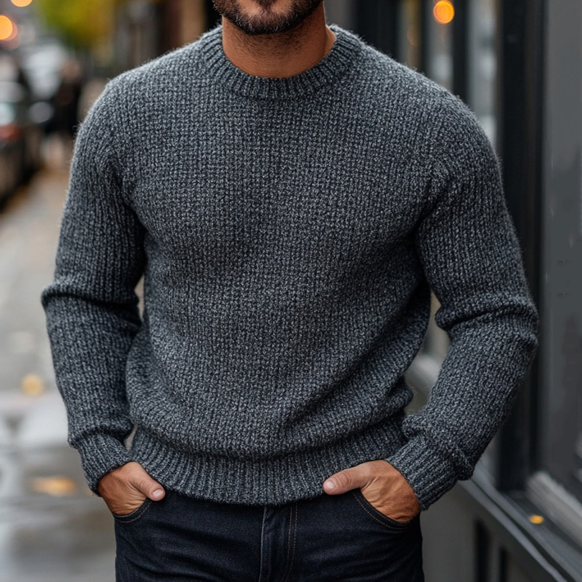 Men's Vintage Jacquard Chunky Knit Crew Neck Sweater artswardrobe