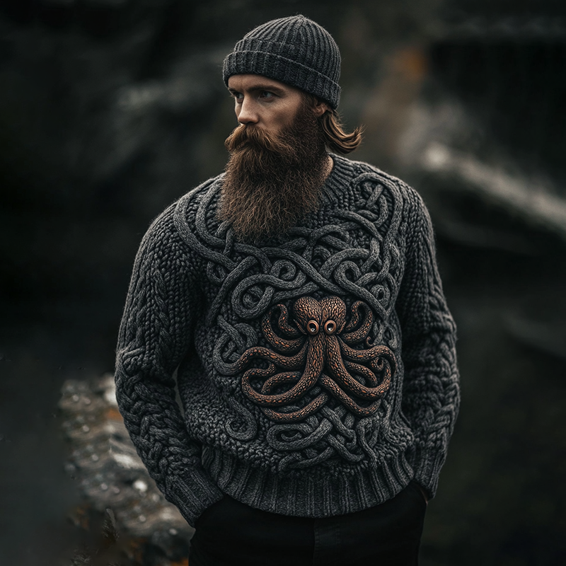 Men's Vintage Cthulu Celtic Cozy Chunky Sweater elevenforest