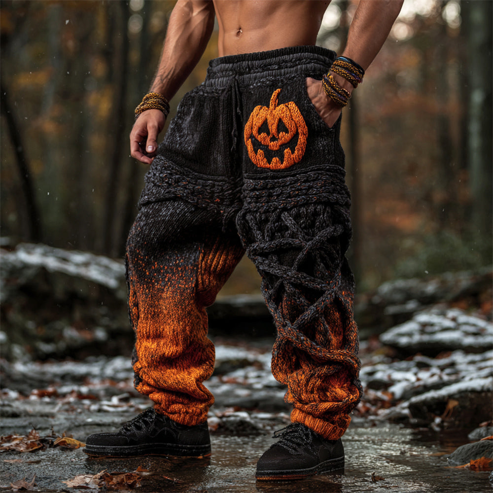 Halloween Pumpkin Lights Men's Knit Pants artswardrobe
