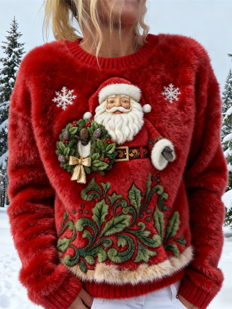 Santa Claus Design Women's Soft Plush Sweater