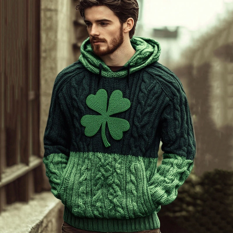St. Patrick's Day Contrast Color Cozy Knit Hooded Sweater elevenforest