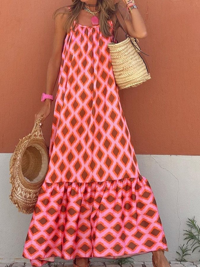 Casual Resort Style Sleeveless Round Neck Dress