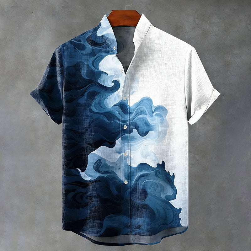 Men's Retro Ink Painting Print Casual Shirt elevenforest