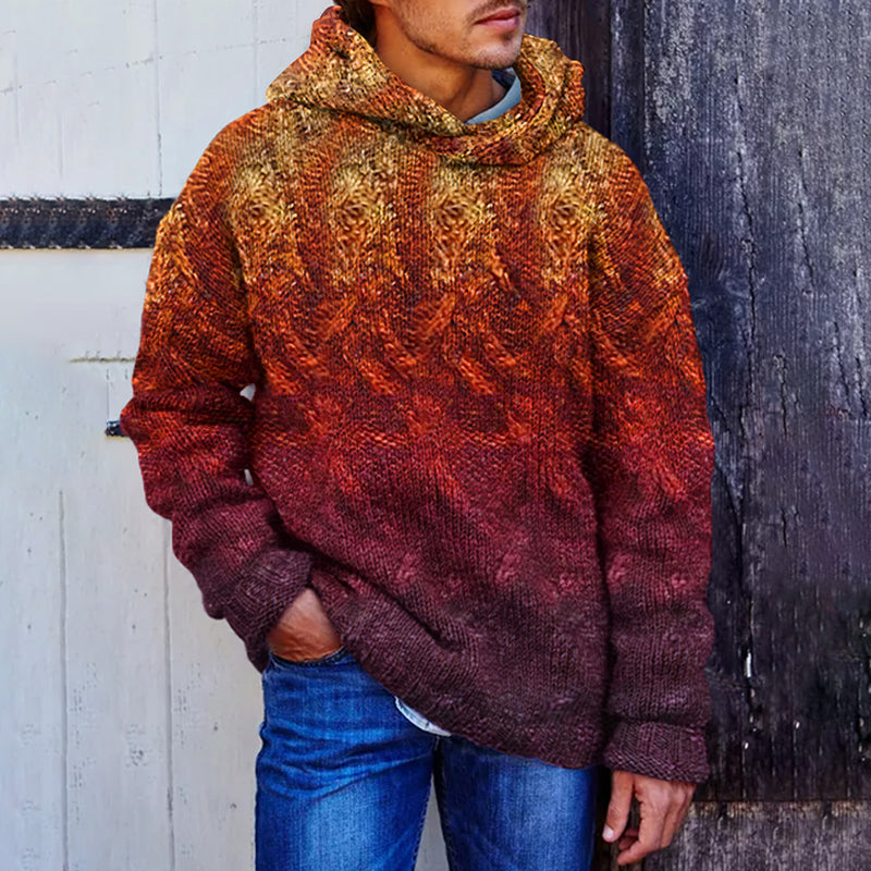 Vintage Rainbow Gradient Men's Cozy Hooded Sweater elevenforest