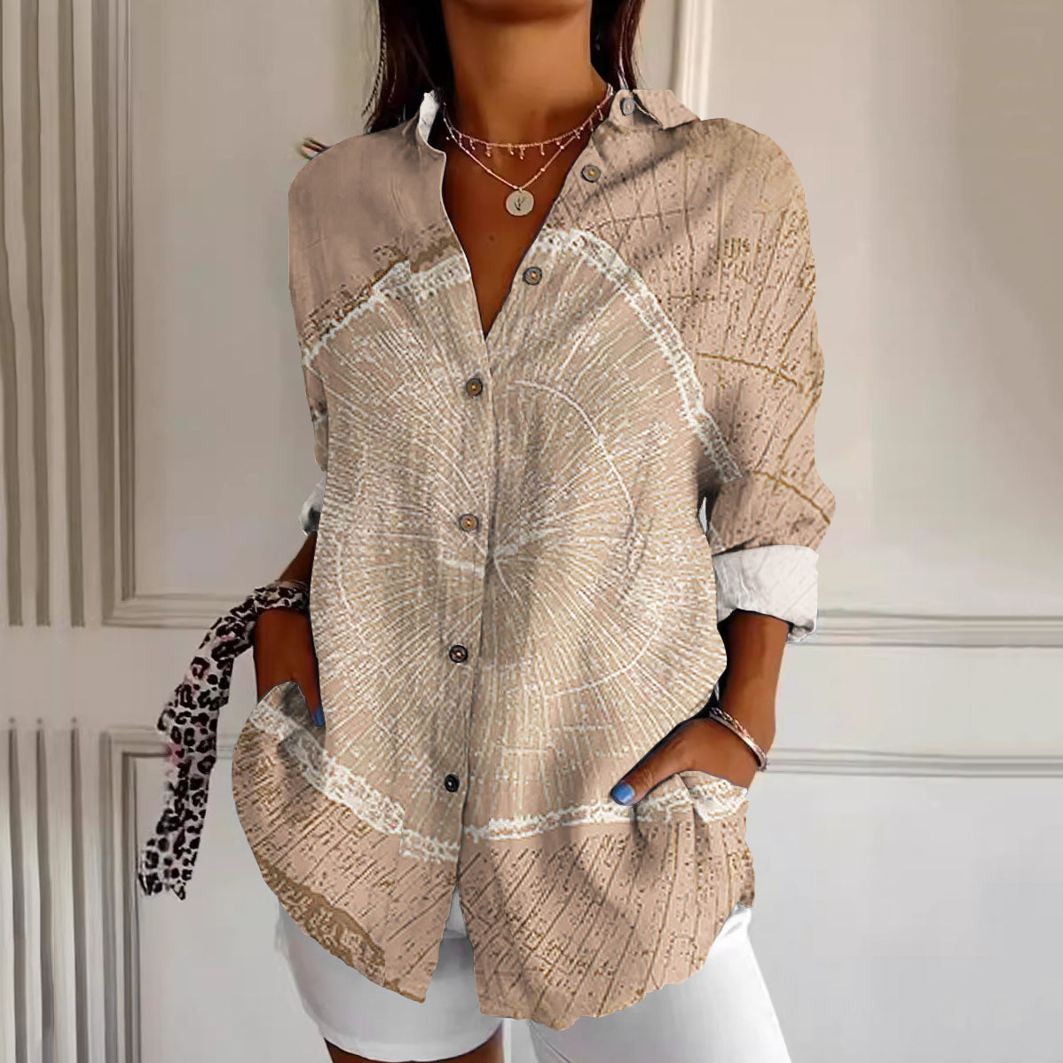 Comstylish Outdoor Tree Ring Pattern Women's Shirt