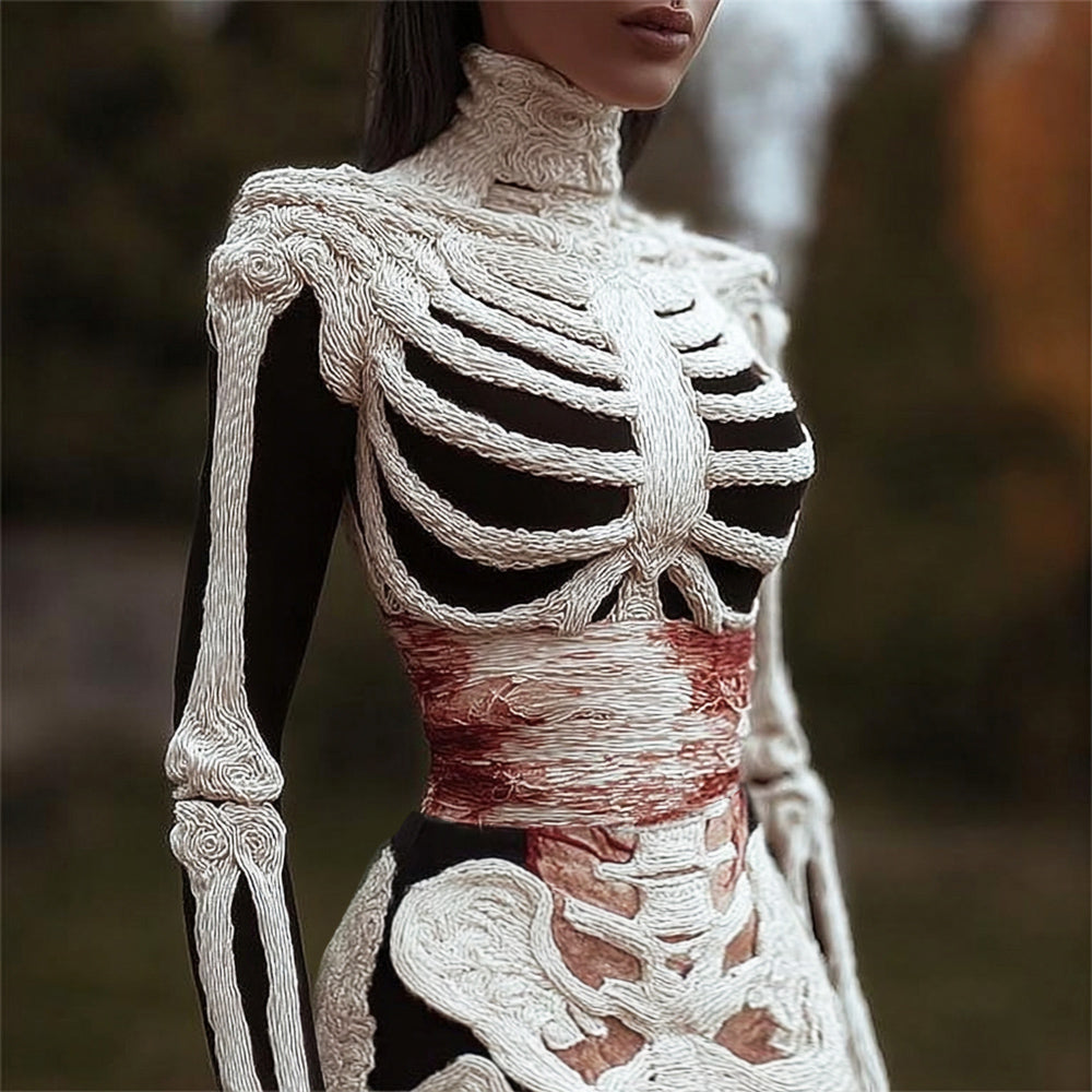 Halloween Skeleton Bandage Art Women's Knit Turtleneck Sweater artswardrobe