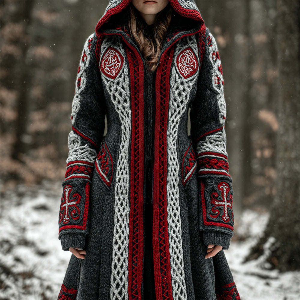 Halloween Gothic Art Women's Knitted Hooded Long Cardigan artswardrobe