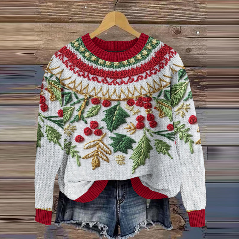 Christmas Tree Embroidered Contrast Sweater artswardrobe