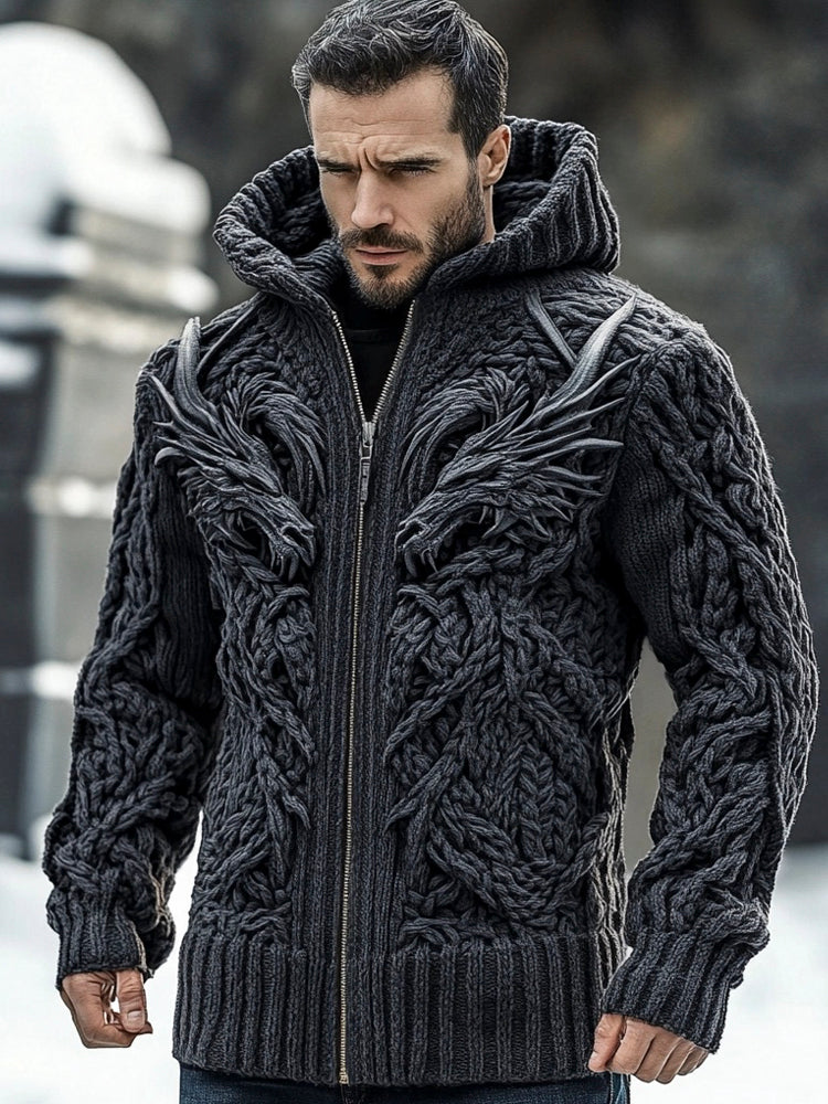 Viking Dragon Totem Men's Zipper Hooded Sweater elevenforest