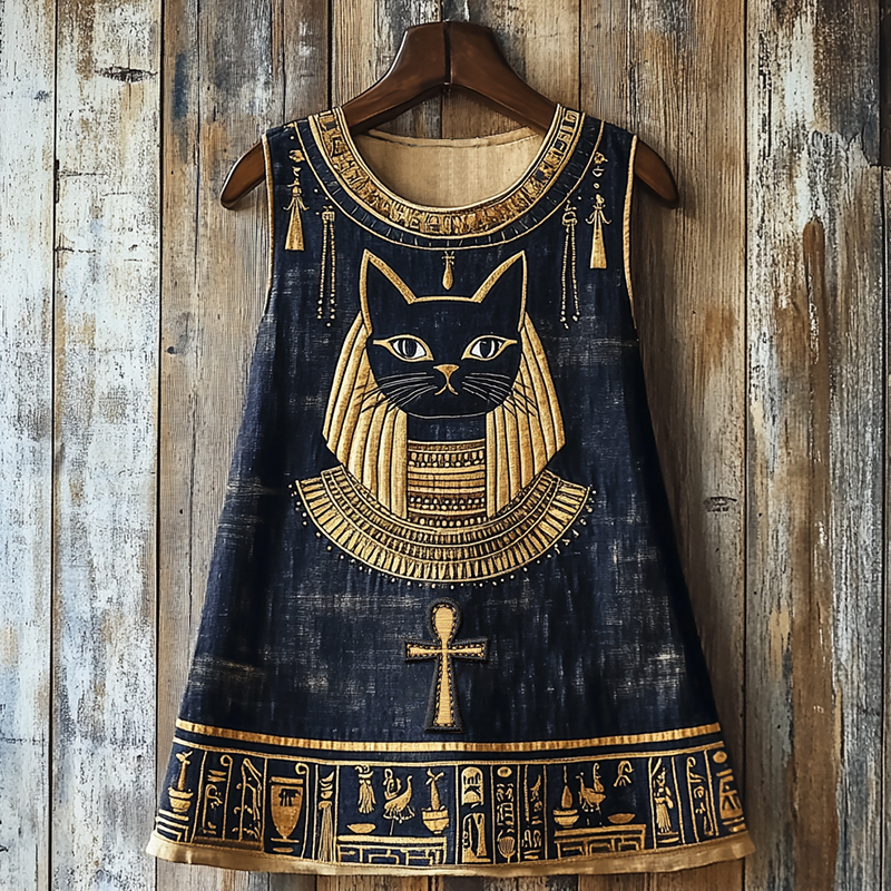 Ancient Egyptian Bastet Black Cat Graphics Linen Tank Top