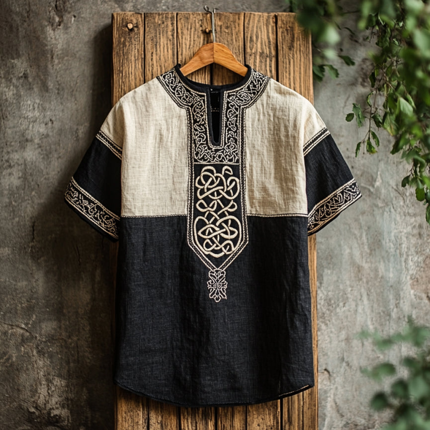 Men's Viking Celtic Embroidery Art Linen Shirt artswardrobe