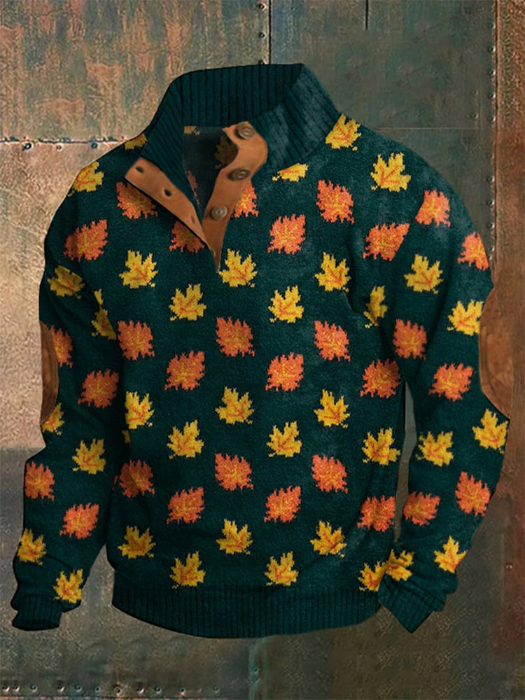 Men's Halloween Maple Leaf Design Stand Collar Top artswardrobe