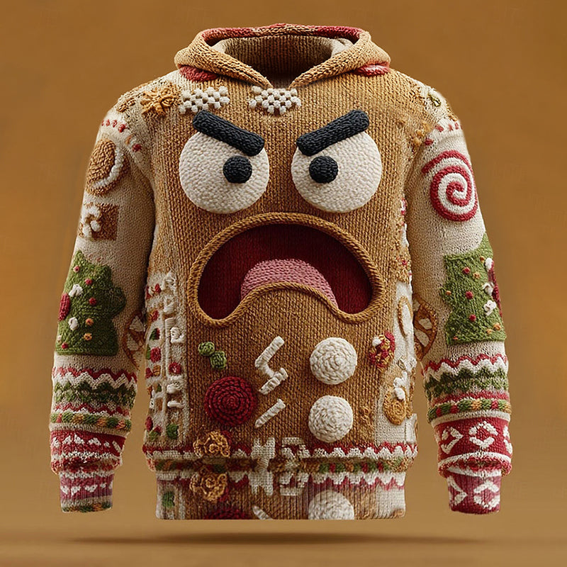 Comstylish Men's Angry Gingerbread Man Hooded Ugly Sweater