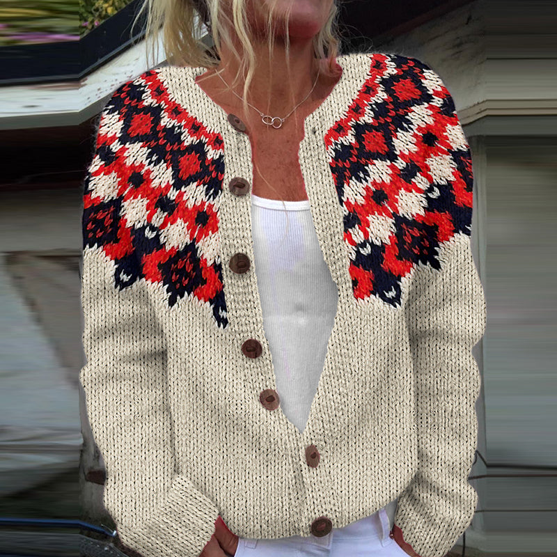 Vintage Icelandic Geometric Design Jacquard Warm Sweater Cardigan elevenforest