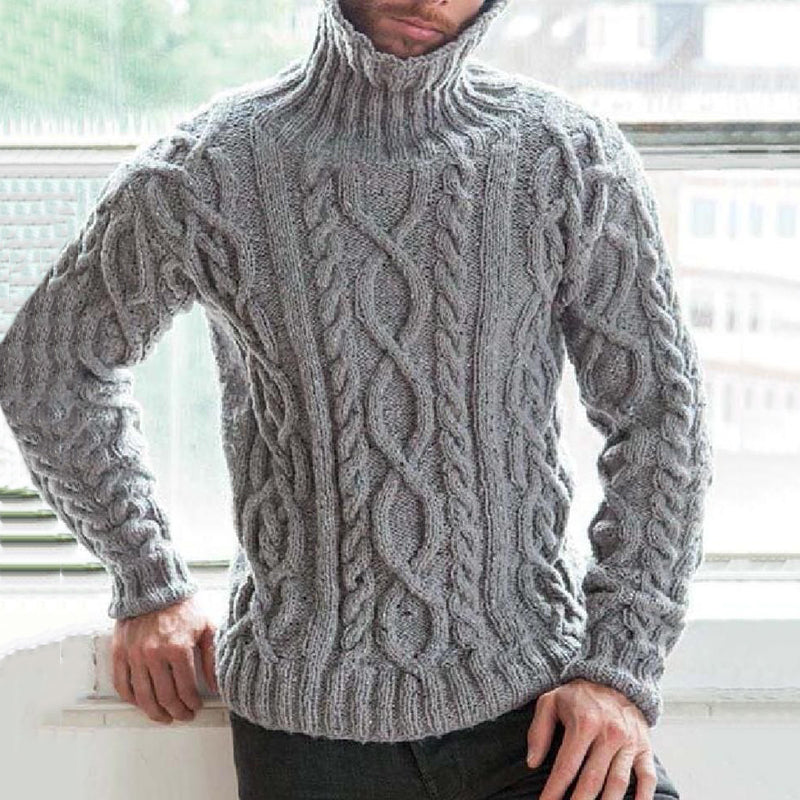 Men's Vintage Jacquard Chunky Knit Turtleneck Sweater elevenforest
