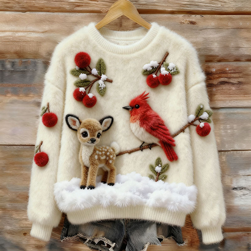 Women's Christmas Robin And Reindeer Sweater