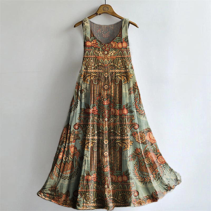 Women's Vintage Ethnic Flower and Fruit Tattoo Pattern Art Print Round