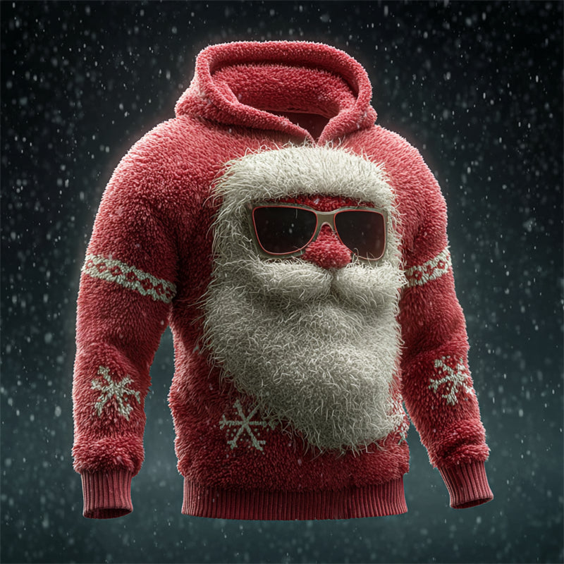 Comstylish Men's Christmas Santa Claus Snowflakes Cozy Plush Hoodie