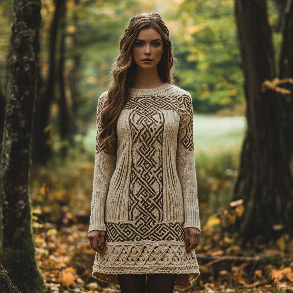 Women's Tribal Celtic Knot Contrast Sweater Dress artswardrobe