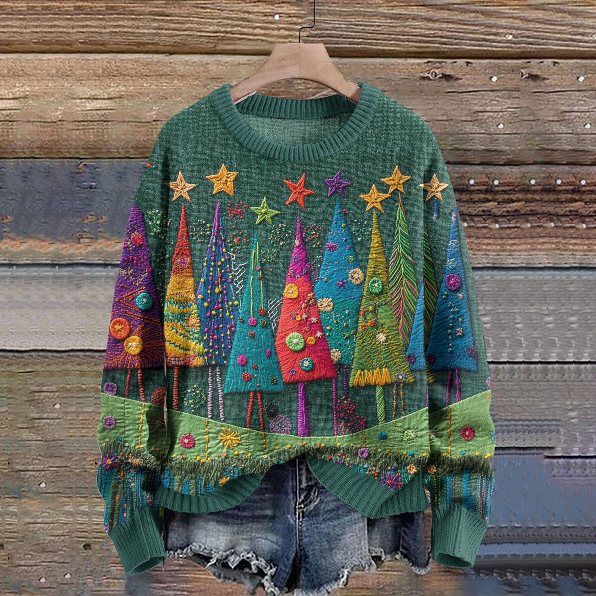 Comstylish Women's Christmas Colorful Christmas Tree Casual Cozy Sweater