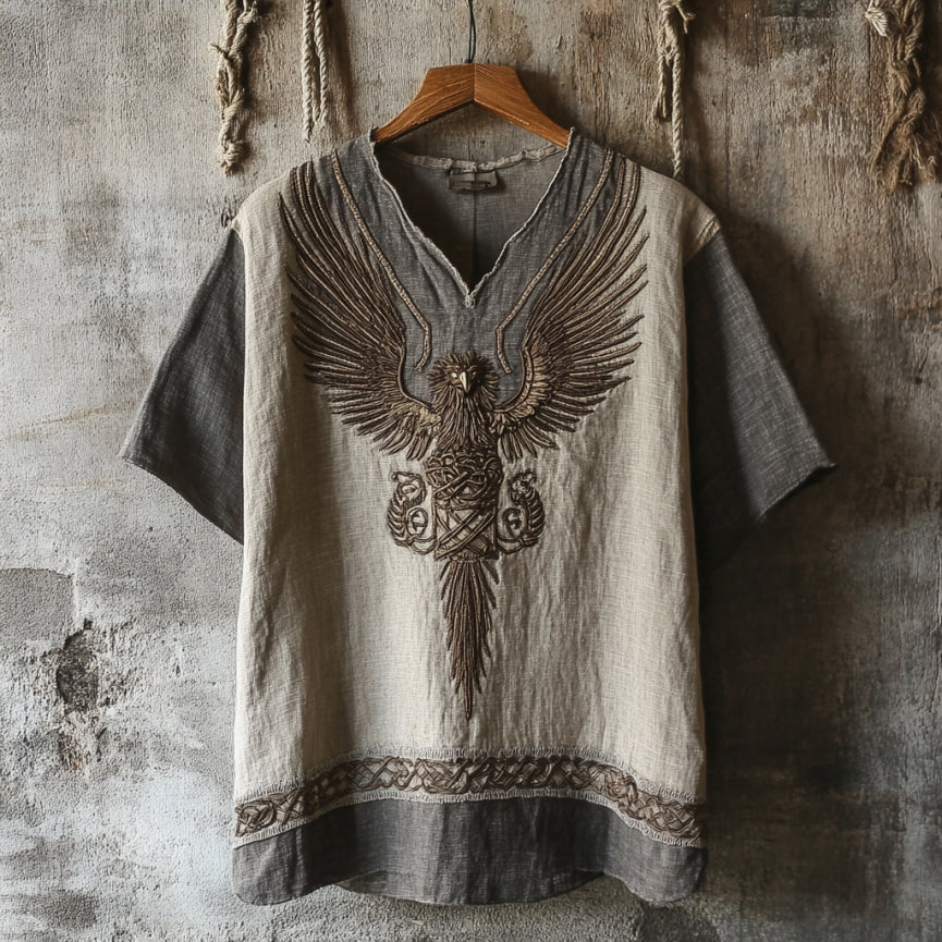 Men's Viking Tribal Eagle Celtic Art Linen V-neck T Shirt artswardrobe