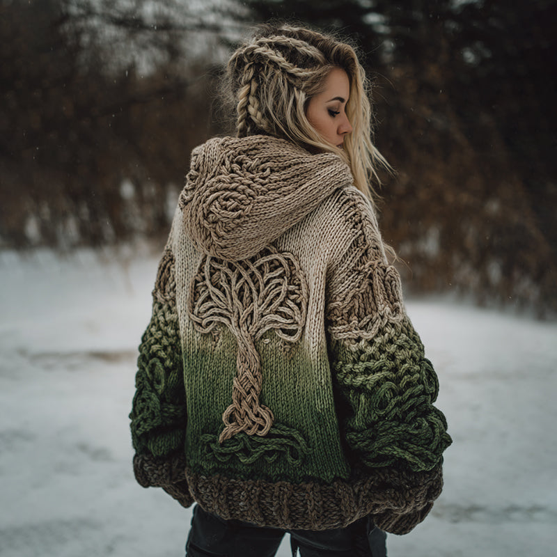 Vintage Tree Of Life Tie-dye Cozy Chunky Sweater Cardigan artswardrobe