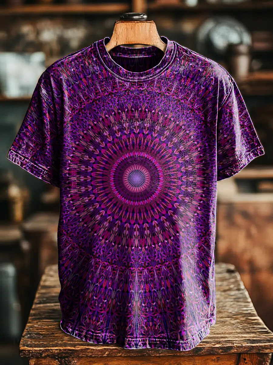 Purple kaleidoscope Vintage Art Print Casual T-shirt For Men And Women