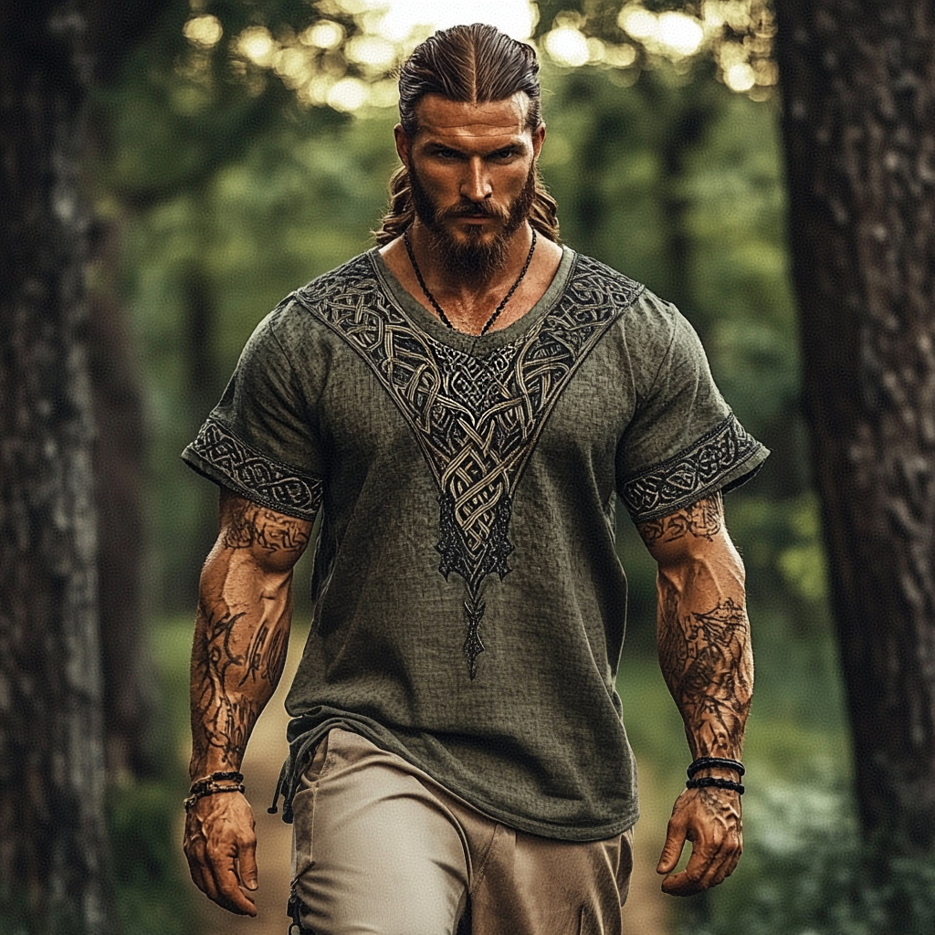 Men's Viking Celtic Knot Art Linen T-shirt artswardrobe
