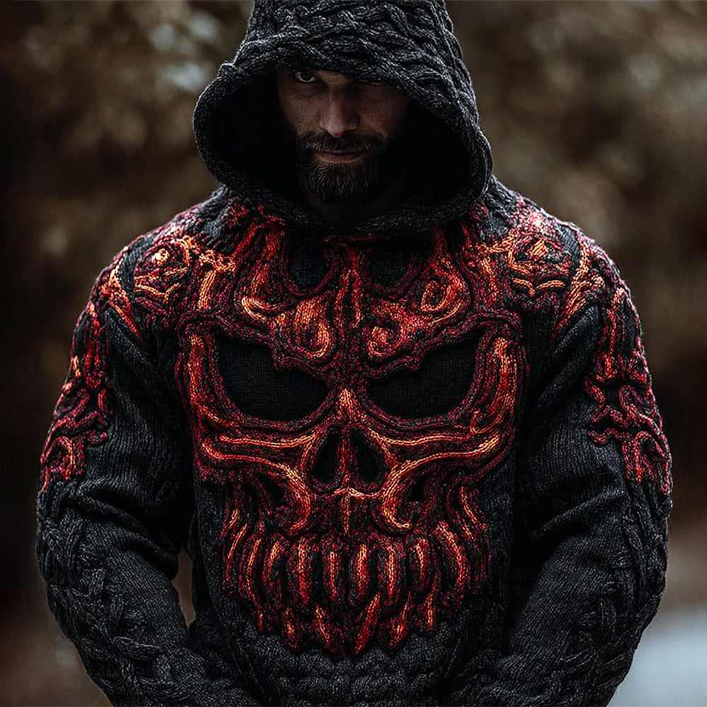 Halloween Spooky Skull Viking Art Men's Hooded Sweater artswardrobe