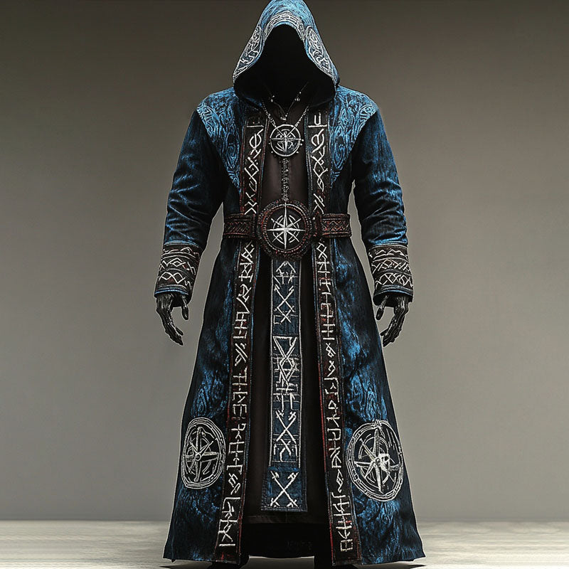 Men's Colorblock Viking Compass Embroidered Hooded Cape