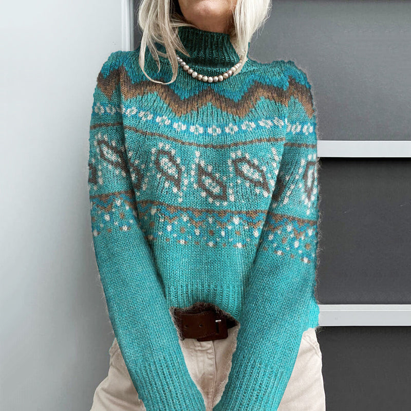 Vintage Icelandic Ethnic Floral Knitted Turtleneck Sweater artswardrobe