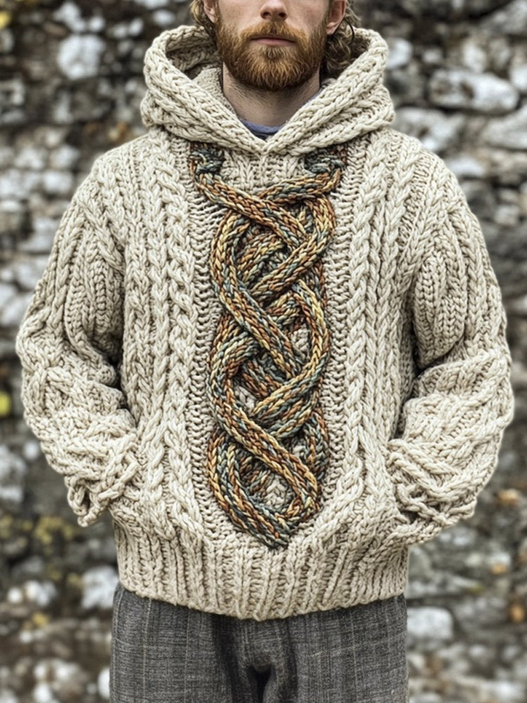 Celtic Knot Knit Pattern Men's Hooded Sweater artswardrobe