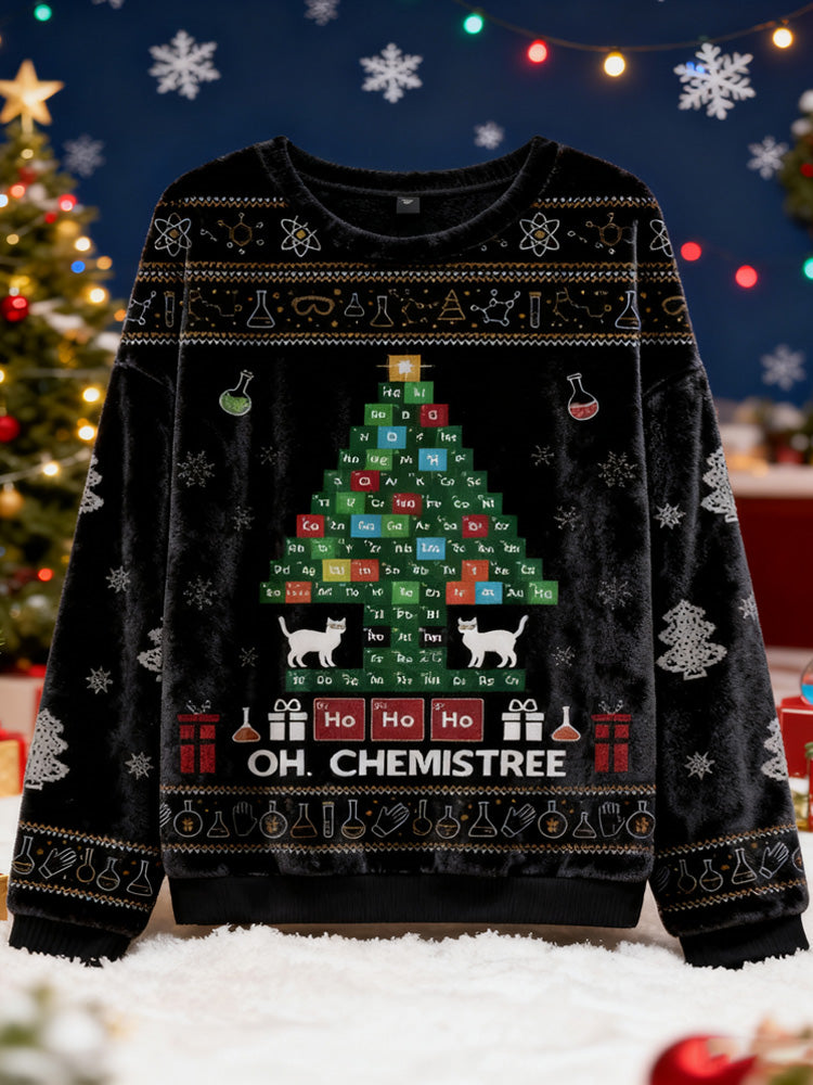 Comstylish Funny Chemical Element Christmas Tree Christmas Ugly Flannel Sweater