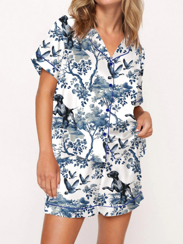 Comstylish Women's Casual German Shorthaired Pointer Silky Satin Pajama Set