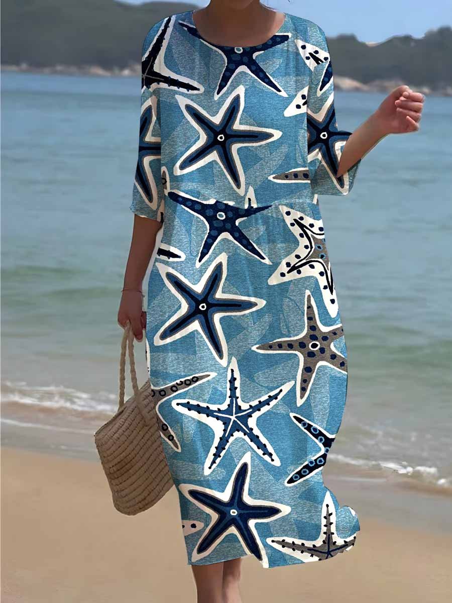 Women's Seaside Underwater World Print Resort Style Dress