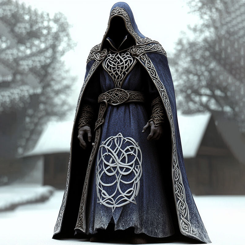 Men's Nordic Viking Style Celtic Knot Embroidered Hooded Cloak