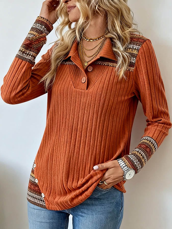 Women'S Casual Contrast Color Stitching Top