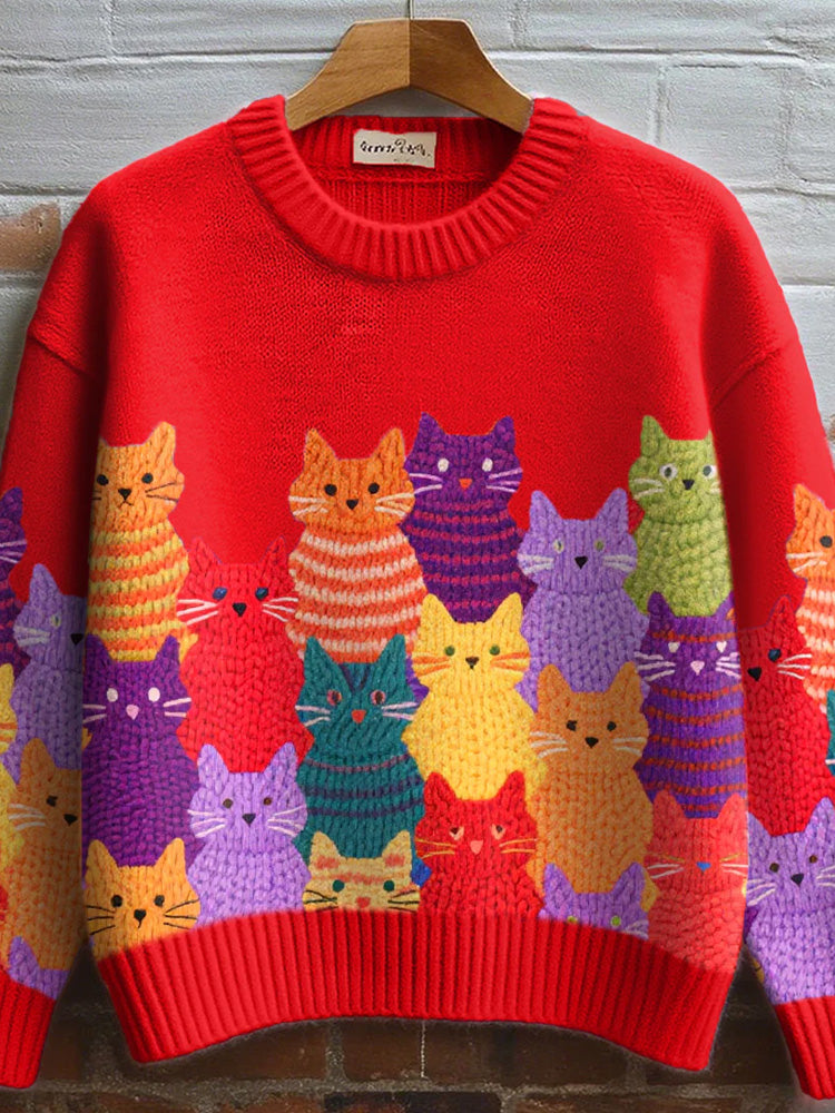 Women's Lovely Cats Pattern Cozy Knit Sweater elevenforest