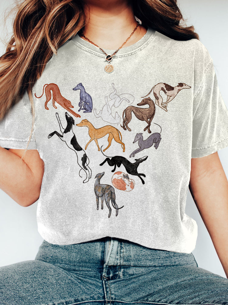 Comstylish Cute Greyhound Dogs Art Vintage Washed T Shirt