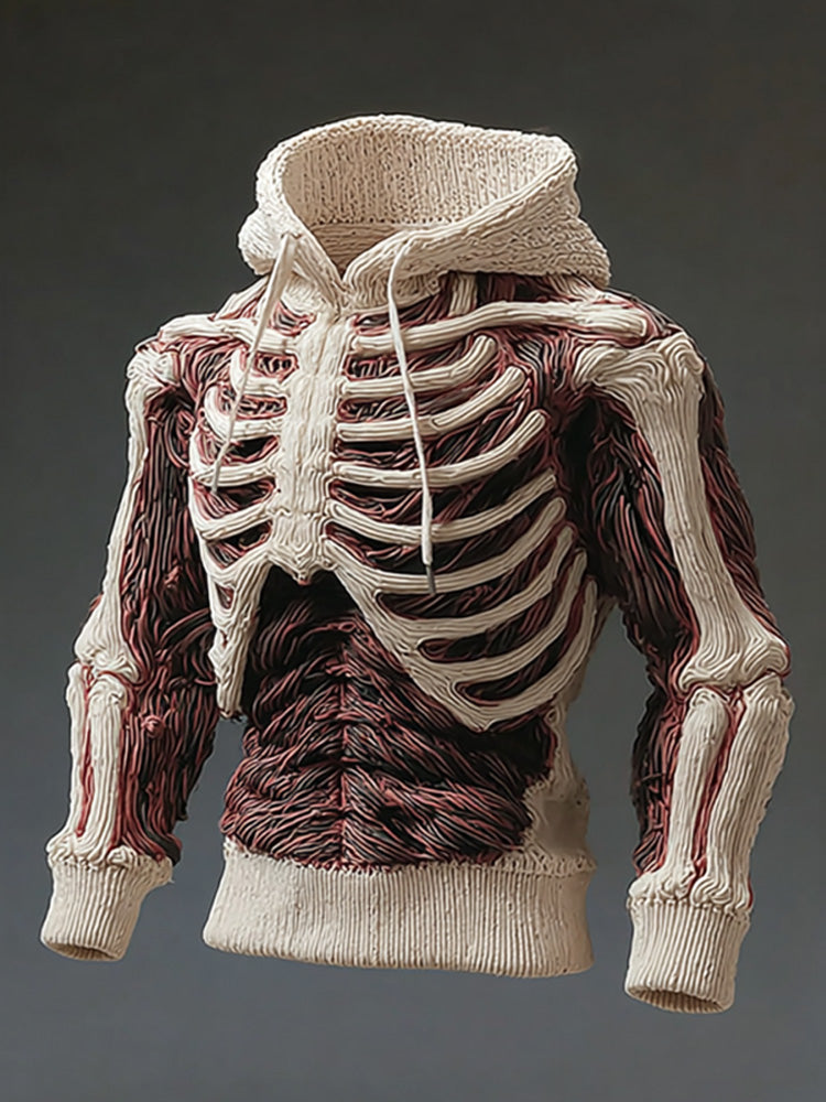 Men's Halloween Skeleton Embroidered Hooded Sweater artswardrobe