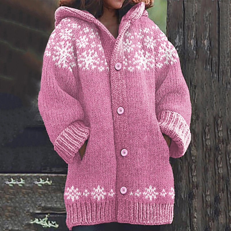 Christmas Snowflake Art Knit Hooded Cardigan elevenforest