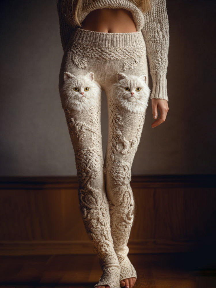 Woman Cute Kitten Thick Needle Warm Pants elevenforest