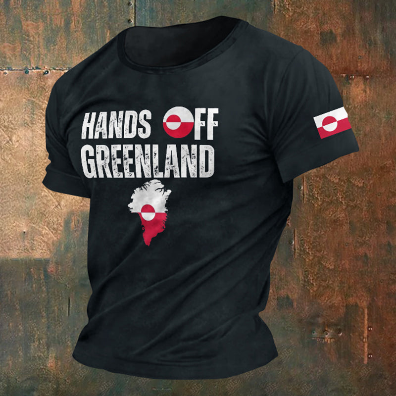 Men's Hands Off Greenland Print Crew Neck Short Sleeve T-shirt elevenforest