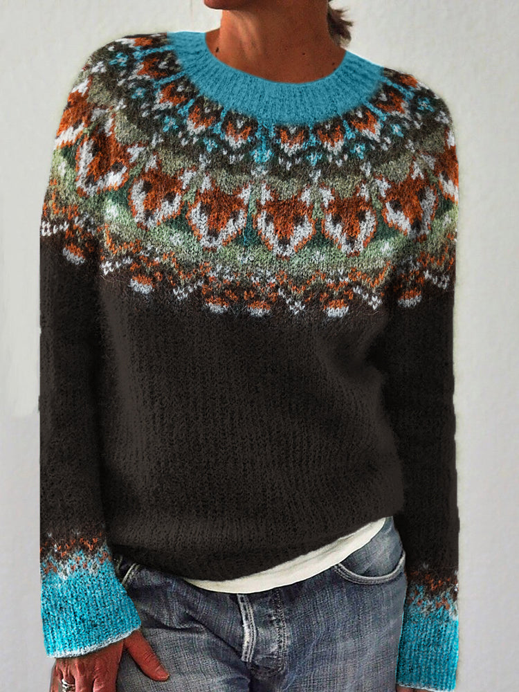 Vintage Fox Inspired Knit Cozy Yoke Sweater artswardrobe